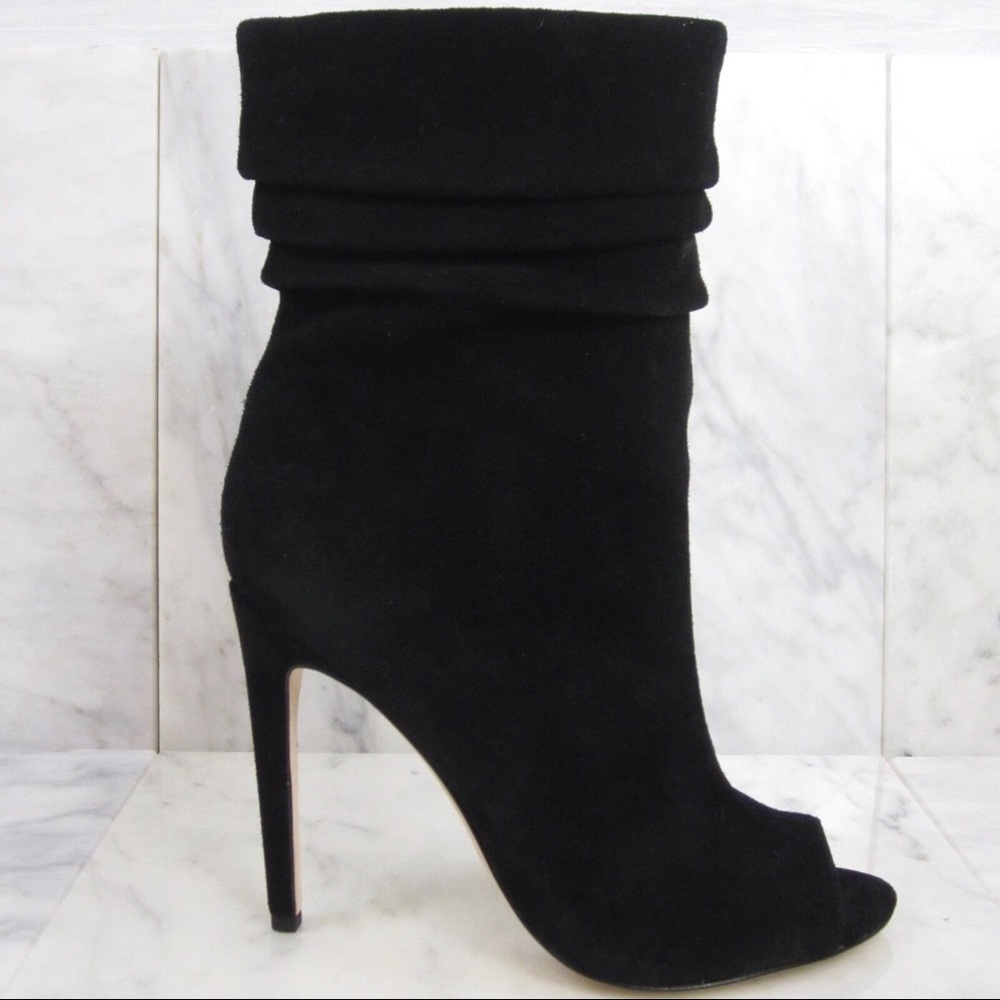 HALSTON HERITAGE Black Suede SANDRA High Heel Slouchy Open Toe Ankle Booties 7